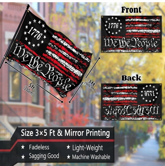 We The People Flag 3x5 Ft Outdoor 1776 Flag Polyester Double Sided Mirror Print - Picture 3 of 5